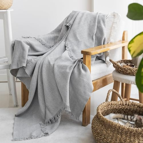Milam London Coperta In Cotone, Telo Per Poltrona E Divano | 170 x 200 cm - Grigio, Copriletto Singolo, Topper Divano