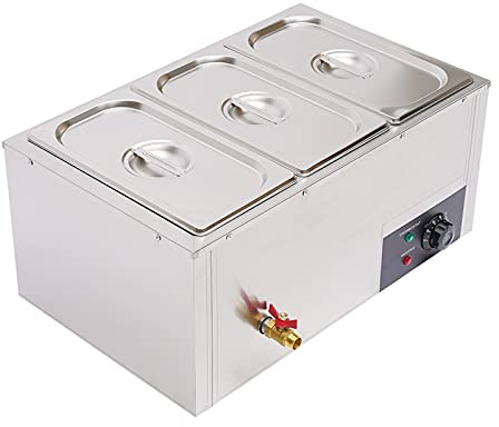 KEESUNG Elektrisch Speisewärmer, 850W Edelstahl Buffetwärmer Warmhalteplatte Warmhaltebehälter Geeignet mit Deckel & Ablaufhahn für Restaurants Kantinen Snackbars