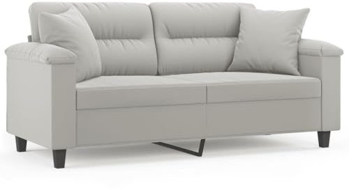 KOIECETA Couch Liegesofa für Wohnzimmer Polstersofa Sessel Relaxsofa Loungesofa Relaxcouch 2-Sitzer-Sofa mit Kissen Hellgrau 140 cm Mikrofasergewebe