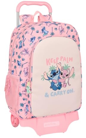 SAFTA STITCH BEACH - Zaino scuola grande con carrello, adattabile al carrello, ideale per bambini in età scolastica, comodo e versatile, qualità e resistenza, Rosa Pastello, 33 x 15 x 42 cm