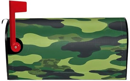 Green Camo Pattern Print Mailbox Cover Durable Oxford Cloth for American Standard & Large Size Mailboxes