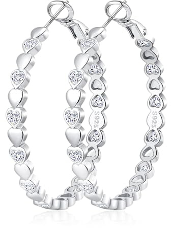 OOOPEL Silver Hoops Earrings for Women Sparkling Sterling Silver Rhinestone Hoop Earring for Womens Cubic Zirconia Jewelry Gift Large Hoop Earrings for Women