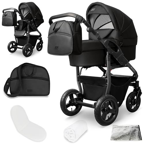 Kombikinderwagen Capri 2-in-1 Babywanne Sportsitz faltbar | Komfortabler Kinderwagen ab Geburt bis 22 kg mit Luftreifen Federung verstellbarem Griff Zubehör und Regenschutz