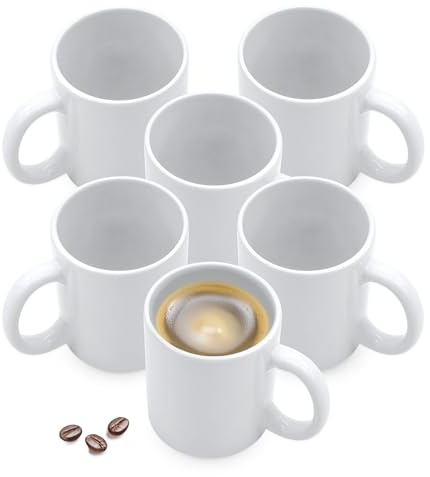 Lot de 6 tasses à café en porcelaine avec anse - Blanc - 310 ml - Pour café, thé, cacao - À peindre - Vides à personnaliser et à bricoler soi-même