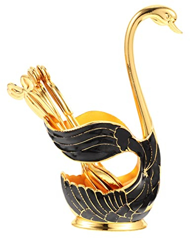 Sosoport Set de Cuillères à Dessert Métalliques avec Support Base Cygne Cuillères à Café et Fruits Design Compact et pour Cuisine et Service