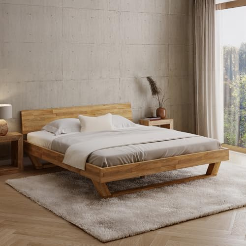 skølm Nornir Massivholzbett 180x200 cm, Bett mit Kopfteil, Massivholz Eiche