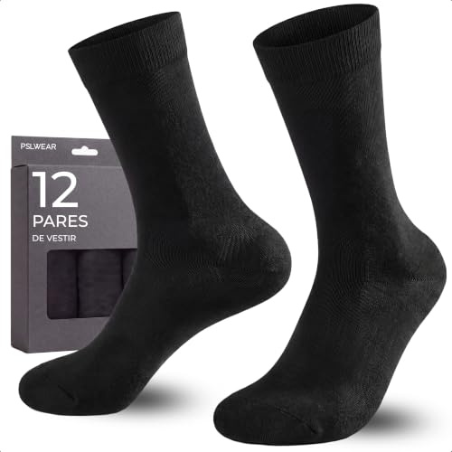 PSL WEAR 12 Pares | Calcetines Mujer Negros | 95% Algodón | Calcetines Negros Mujer de Vestir, Ejecutivo, Trabajo y Traje