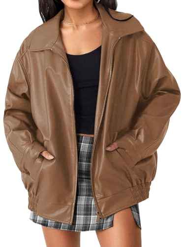 Veste en cuir pour femme, vestes d'automne pour femmes, veste de moto surdimensionnée à fermeture éclair, style bombardier tendance des années 2000.