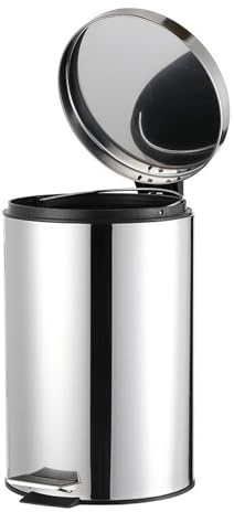 BURAKH 12L Pedal Bin - Stainless Steel Silver Round Rubbish Bin with Removable Inner Bucket & Hands-Free Foot Pedal for Kitchen, Bathroom & Office (Silver, 12L)