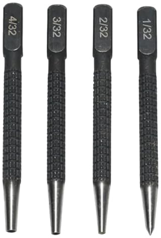 4 Pcs Positioning Punch Set, Nail Punch, Carbon Steel Nail Centre Punches Tool with Non Slip Knurled Handle for Wood, Metal, Glass, Hole Marking and Nails Setting Kit 1/32 2/32 3/32 4/32, Black