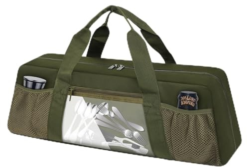 Yallmie Bolsa de Almacenamiento para Utensilios de Parrilla, Bolsa de Almacenamiento de Parrilla con Bolsillos Tela Oxford para Barbacoa Camping Senderismo Picnic, 18.3x16.5x55.9cm