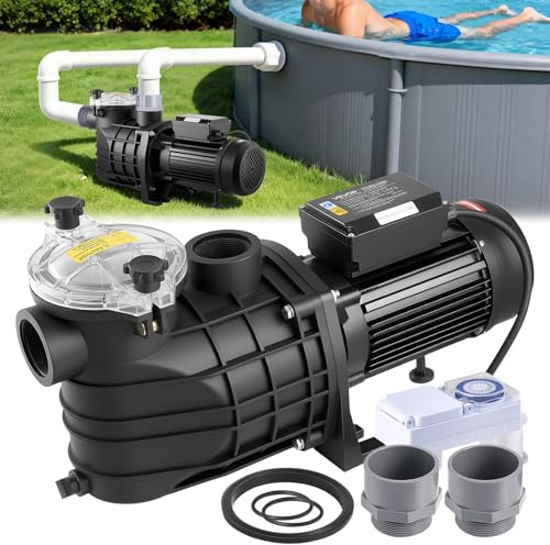 VEVOR Bomba para Piscina 3000 W Caudal Máximo de 35.000 L/H, Bomba de Filtro para Piscina de Una Sola Velocidad, CA 220-240 V, Altura de Elevación Máxima de 19 m, con Temporizador de 24 Horas