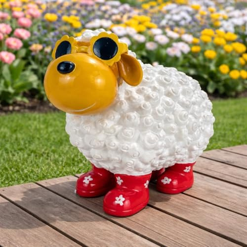 Online Fuchs Gartenfiguren für draußen, Cooles Schaf mit Sonnenbrille - 30 cm groß, wetterfest - Deko Figuren für Garten, Balkon und Terrasse (Weiß)