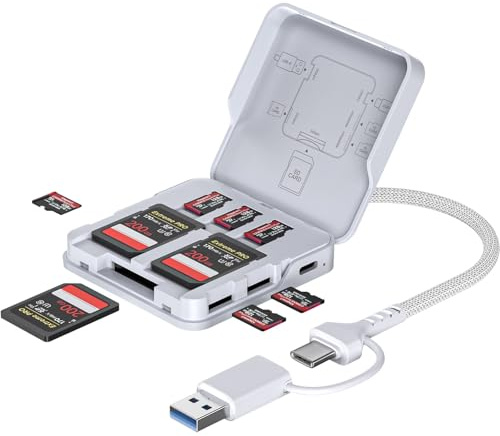 9IN1 SD Card Reader 5Gbps Simultaneously Read&Write, Memory Card Reader with 9 Cards Storage & 4 Push-to-Eject Card Slots, USB 3.0 & USB C OTG Micro SD Card Adapter Compatible with iPhone/Camera/PC