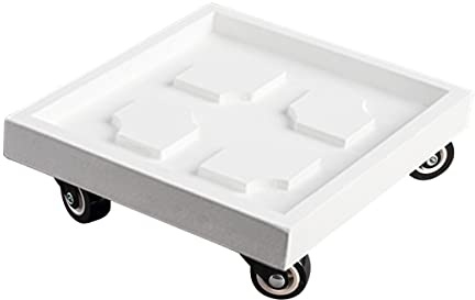 Liten växtvagn med hjul, fyrkantig blomkruka transportvagn, rullvagn, tefat, transportvagn, pall, lätt att flytta, max. lastkapacitet 75 kg färg: vit, storlek: 26 cm/10,23 tum)