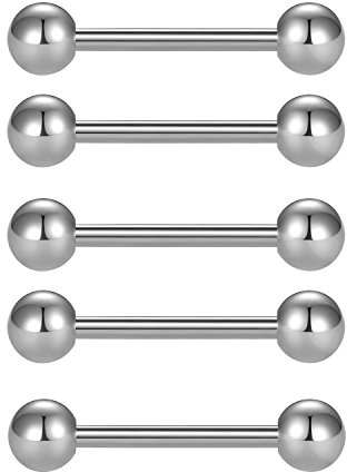 FECTAS 5 pcs 14G Acier Chirurgical Piercing Langue Teton Piercing Barre Set Bijoux 12/14/16mm