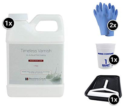 Breathing Color Timeless Archival Print Varnish - 1 Quart, Glossy Finish, Best Canvas Coating, Certified Archival Quality, Includes Foam Roller, Mixing Cups, and Gloves