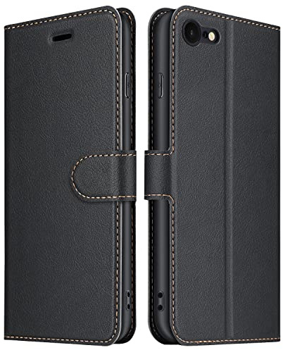 ELESNOW fodral kompatibelt med iPhone SE 2020/iPhone 7/iPhone 8, högkvalitativt vikbart fodral i läder, telefonskal för Apple iPhone 7/iPhone 8/iPhone SE 2020 (svart)
