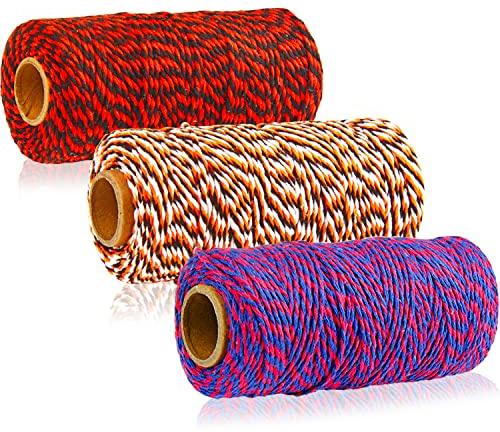 Lainrrew 3 rotoli di spago natalizio, 900 m, spago in iuta naturale, spago di cotone per imballaggio, confezioni regalo, pasticceria, artigianato, giardinaggio, decorazioni per festival (mix 8)