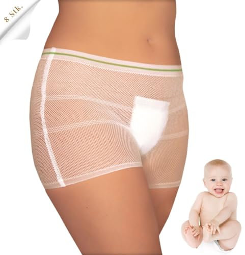 LAKY Jeu de 8 Culottes Post Accouchement pour lit hebdomadaire – en Filet Serviettes hygiéniques après la Naissance, sous-vêtements Grossesse Femme, Le Partum et césarienne, Blanc., XXL Grande Taille