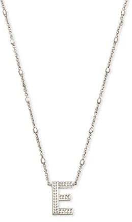 Kendra Scott Letter E Pendant Necklace for Women, Fashion Jewelry, Rhodium-Plated Brass, Rhodium Metal, Letter E