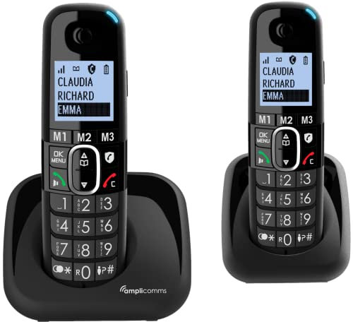 Amplicomms BigTel 1502 Cordless Big Button Phone for Elderly with Additional Handset - Loud Phones for Hard of Hearing for Seniors- Hearing Aid Compatible