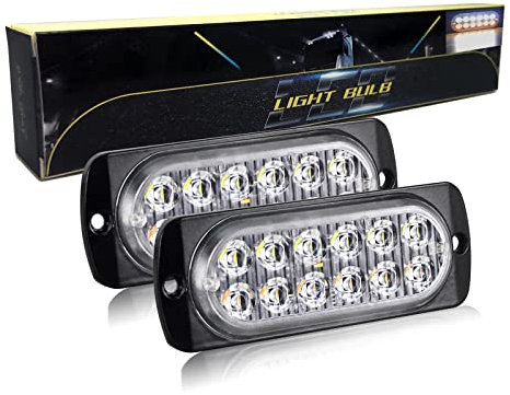 SKYWORLD 2pz Luci stroboscopiche a LED 12 LED 12V 24V Lampeggiante Luci stroboscopiche di emergenza Strobo Barra Luminosa per Moto Auto Camion Truck Trailer, Bianco & Ambra