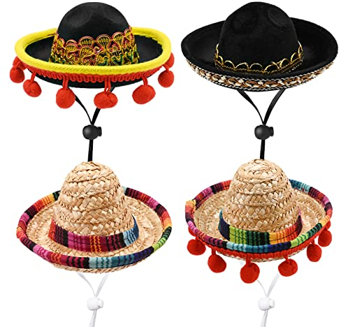 Hileyu Mini Sombreros Mexicanos 4Pcs Coloridos Sombreros Sombreros de Paja de la Fiesta Mini Sombreros de Paja Lindos para la Fiesta Carnaval Verano Decoraciones Tema Mexicano favores del Partido