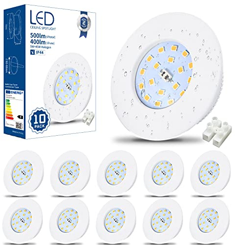 HiBay 10x 5W Recessed Ceiling Lights IP44 LED Downlights 3000K | Ultra Thin Spotlights White Down Lighting for Bathroom Kitchen Soffits, Warm White