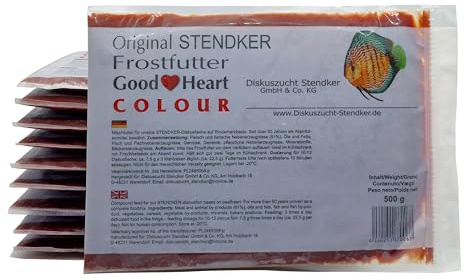 Stendker Frostfutter Sparpaket 10 x GoodHeart Colour Diskus Frost Futter Diskusfutter/Rinderherz 500g Flachtafel/für farbenprächtige Diskusfische