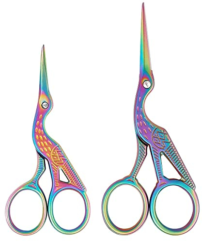 Fixinus 2 Stück Titanbeschichtung Stickschere, Edelstahl Storch Nähschere Vintage Schere Geeignet für Handarbeiten, Stickerei, Nähen, DIY Basteln und täglichen Gebrauch (Bunt, 9 cm + 11.5 cm)