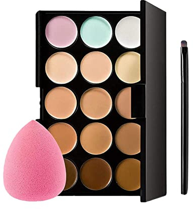 Fukamou Palette di correttori per la correzione del Colore - Copertura Completa 15 Colori Correttore Crema per la correzione del Colore - 15 Kit Color Ultra Contours - Face Contouring e 1 Pennelli