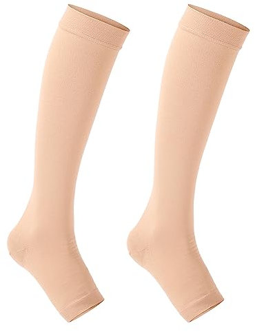Chaussettes de Compression Mollet, Chaussette de Contention Pied Ouvert pour Hommes Femmes, 20-30mmHg Hautement élastique Bout Ouvert Bas de Contention pour Shin Splint Veine Variqueuse Oedème