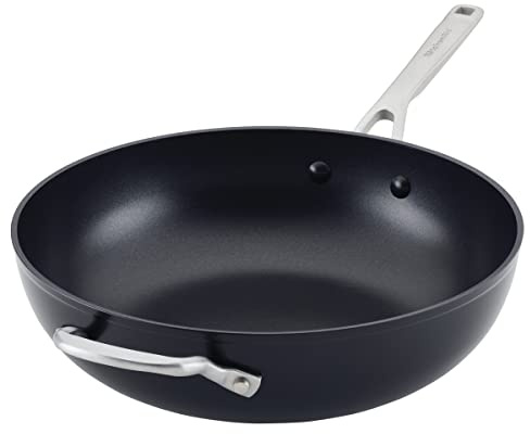 KitchenAid Hard Anodized Induction Nonstick Stir Fry Pan/Wok with Helper Handle, 12.25 Inch - Matte Black