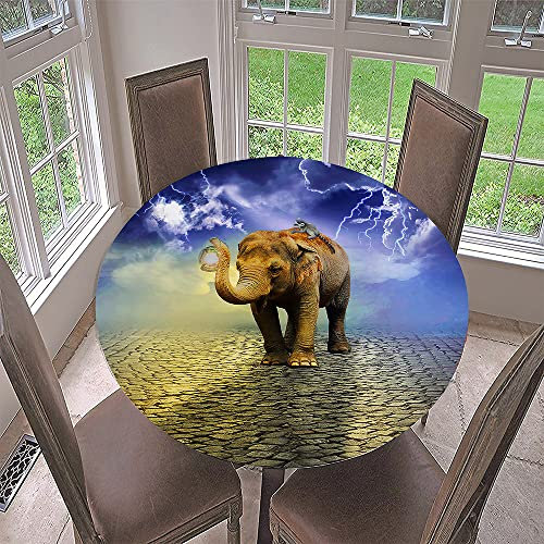 Lukery Tischdecke Abwaschbar Lotuseffekt Gartentischdecke, Elefanten Gummiband Tischdecke Rund Tischdecken Tischtuch für Outdoor Indoor Schutz (Durchmesser 180cm,Blitzschlag)