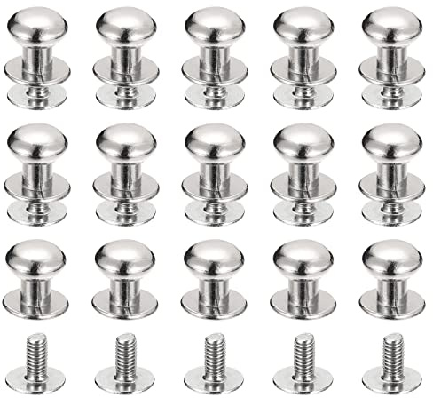 sourcing map 8mm Kugel Kopf Bolzen Nieten Schrauben Hohlnieten Rücken 15 Stück Schraubnieten Rund Kopf Schaltfläche Nippel Niete für Basteln Leder Handwerk Handtasche Gürtel Silberton