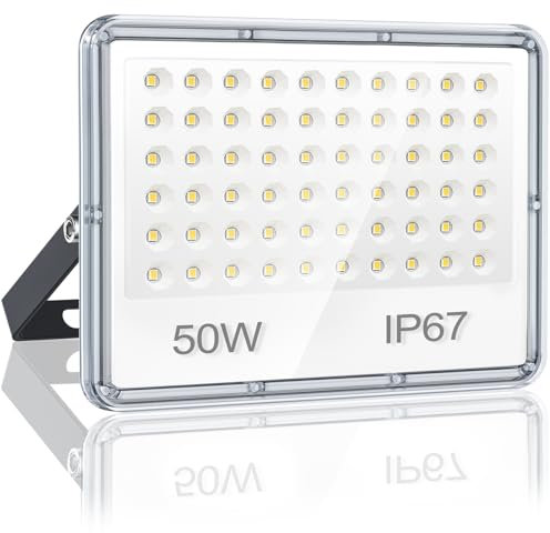 YIQIBRO Faretto LED da Esterno 50W, Faro LED Esterno Impermeabile IP67, 5000LM 6500K Bianca Fredda Lampade, 60 LEDs Applique Luci per Giardino, Terrazza, Garage, Palestre