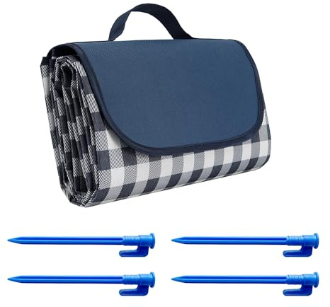 MEMOFYND 1-Stück Blaue Picknickmatte mit 4-blauen Boden-Nieten, wasserdichter Outdoor-Teppich, faltbar und tragbar, geeignet für Camping, Parks, Gärten, Strände und Outdoor-Gebrauch.