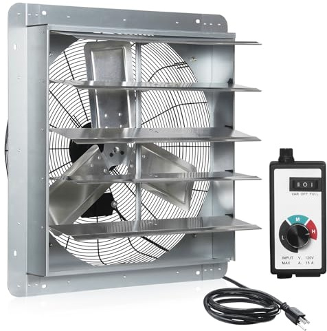 KEN BROWN 24 Inch Shutter Exhaust Fan with Speed Controller, 4200CFM High Speed, Wall Mounted Vent Fan for Garage, Attic, Greenhouse, Shed, Shop, Includes 1.65M Power Cord