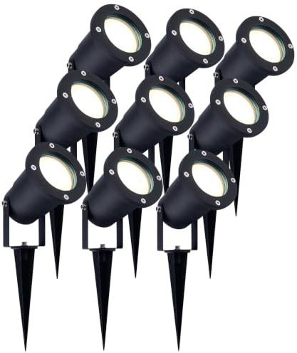 Ledvion 9er Set Gartenstrahler mit Erdspieß IP65 3W 4000K GU10 dimmbar | Fuer Garten Terrasse Einfahrt Wege Beete und dekorative Aussenbeleuchtung