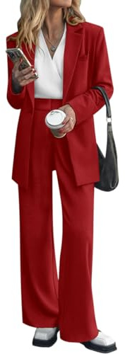 ORANDESIGNE Completo Donna Elegante Tailleur Cerimonia Curvy Giacca e Pantalone Outfit Completo Business Casual da Ufficio Lavoro 2 Pezzi da Tuta Business Suit Set Rosso XL