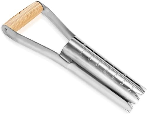 Berry&Bird Blumenzwiebel Pflanzgerät, Zwiebelpflanzer aus Edelstahl mit 14 cm tiefen Markierungen für Tulpen und Narzissen