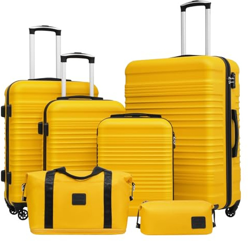 COOLIFE Luggage Sets 6 Piece 16 20 24 28 Inch Suitcase Set ABS+PC Shell TSA | 4 Suitcases, Expandable Travel Duffel & Toiletry Bag – Ideal for Family Travel, Long Holidays & Complete Luggage Solutions