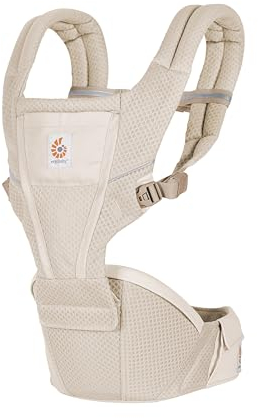 Ergobaby Alta Hip Seat Babytrage mit Babyhüftsitz für Babys und Kleinkinder ab 4 Monaten (5,5 kg - 20,4 kg), Hüftsitz Trage Hüfttrage mit SoftFlex Mesh, Natural Beige