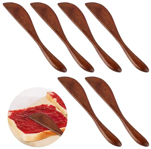 Molain 6 Stück Holz Buttermesser, Spatel Holz Käsemesser Einem Marmeladenlöffel Butterstreuer Kuchenmesser Gelee Käse Spreizer Butter Spreader zum Küche(6 Stück)