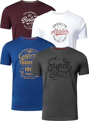 FULL TIME SPORTS Pack de 4 Camisetas Estampadas Hombre, Manga Corta, 100% Algodón, PRINT-001-PACK-3-L
