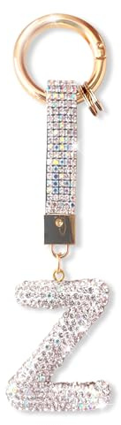 ZVRSUA Schlüsselanhänger Buchstabe Z mit Glitzer Strass für Mädchen und Frauen，Schlüsselanhänger Alphabet/Name,Bag Charms,Rucksack Anhänger，Geschenke für Damen Mädchen，Keychain Silber(Z)