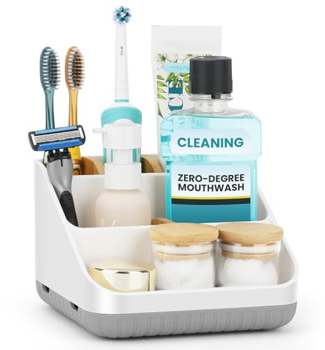 PARKMANI Porte Brosses à Dents pour la Salle de Bain, Organiseur de Brosses à Dents Electrique, Porte Brosses à Dents et Porte Dentifrice à 6 Fentes pour Les Enfants et la Famille (White)