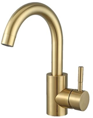 Wasserhahn Bad Waschtischarmatur Moderner Stil 360° Drehbar Edelstahl Einhebel Mischbatterie Waschbecken Armatur, Badarmatur Waschtischbatterie Badezimmer, Gebürstetes Gold
