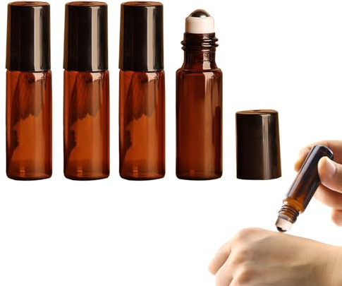 4 Stück Roll On Flasche Leer 5ml, Ätherische Öle Roller Flaschen, Leer Glas Roll-on Flaschen mit Edelstahl-Roller, Roll On Glasflaschen für Ätherisches Öl, Rollon Flaschen für Öle, Parfüm, Kosmetika